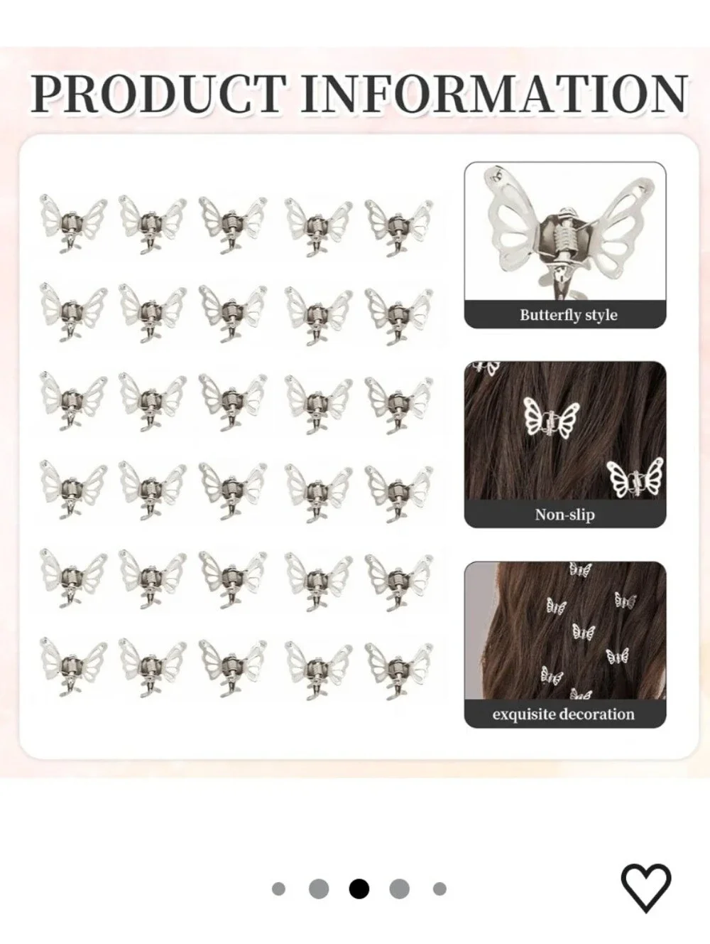 30 Pcs Silver Butterfly Hair Clips
